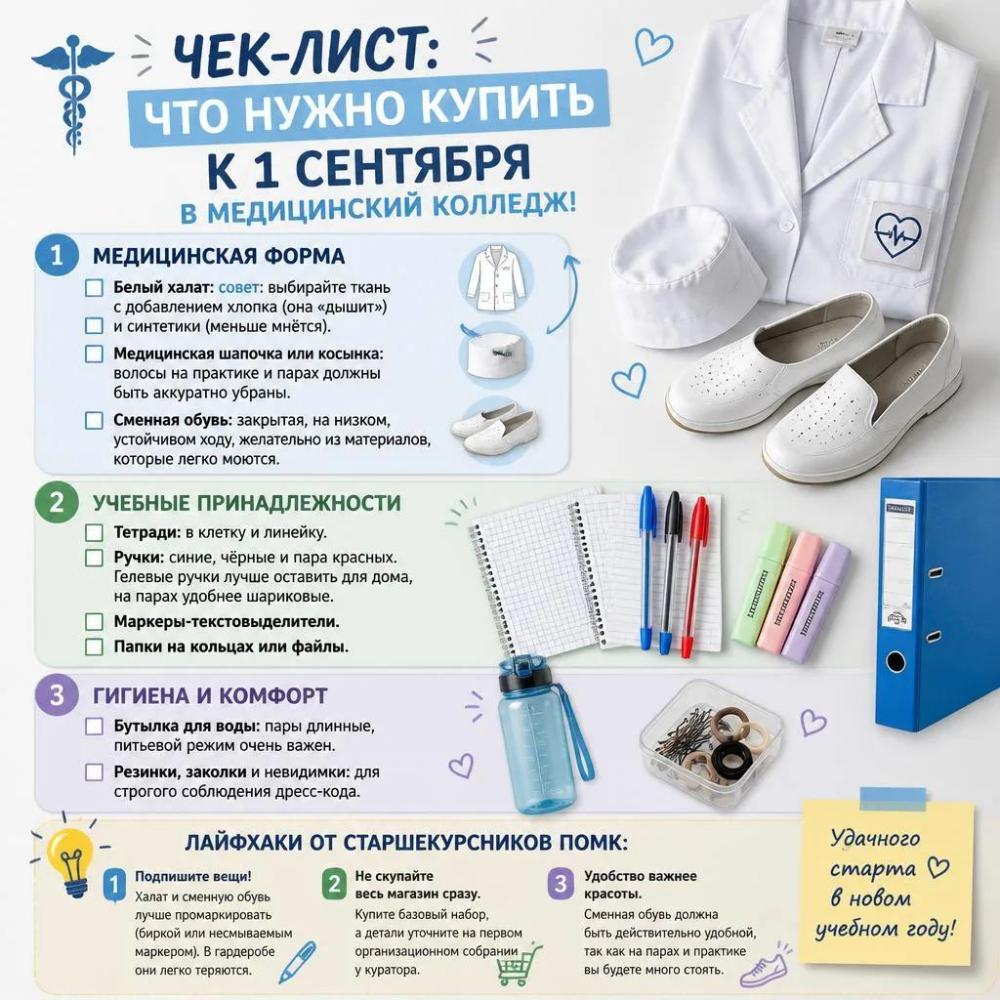 🎒 ЧЕК-ЛИСТ: ЧТО НУЖНО КУПИТЬ К 1 СЕНТЯБРЯ В МЕДИЦИНСКИЙ КОЛЛЕДЖ!